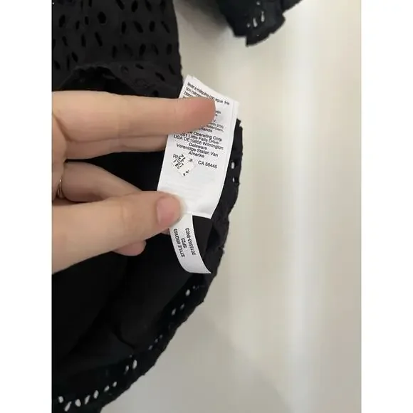 J.CREW Black Eyelet Smocked Short Sleeve Blouse Top Size xxs Ruffle 100% Cotton - Picture 3 of 7